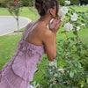 Chic pleated halter neck long vacation dress high quality purple strapless Lotus Edge Maxi Dress 2026 New Lady Vacation Gowns