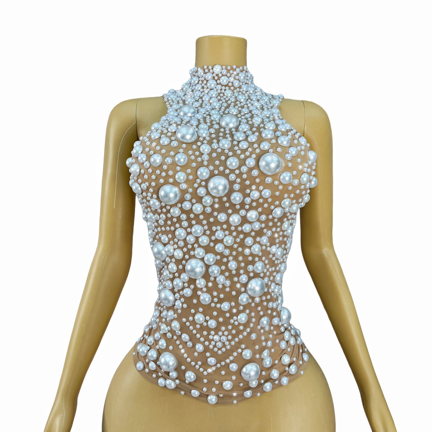 Nightclub Big Pearls Bandage Top Collection Party Shiny Rhinestones Sexy  Backless Singer Dancer Show Party Show Costume dazhu