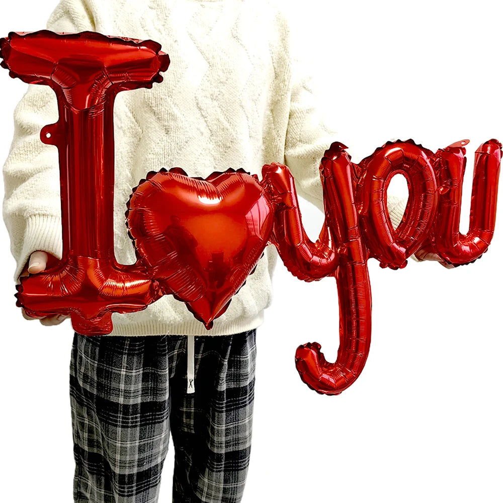Ich liebe dich roter Herz-Buchstaben-Ballons Folien-Globos Valentinstag Hochzeitsdekorationen Brautparty Jubiläumsbedarf