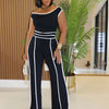 Casual Women's Solid Color Set with Diagonal Shoulders and Wide Legs, Two Piece Set, Summer 2025