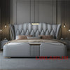 MINGDIBAO Luxuriöses, modernes Polsterbettgestell mit Goldakzenten, Designer-Bett aus echtem Leder, Schlafzimmermöbel in Queen-/King-Size