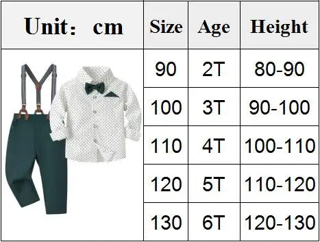 2-6 Years Boy Spring Gentleman Outfit Polka Dot Printed Shirt with Solid Pants Children Suspender Bow Set Birthday Party Costume
