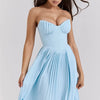 Mozision schulterfreies, rückenfreies, plissiertes Maxikleid für Damen, modisch, trägerlos, ärmellos, hohe Taille, eng anliegend, sexy, langes Kleid