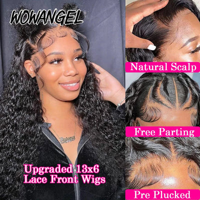 Wow Angel 13x6 HD Lace Frontal Perücken Wasserwelle Perücken Vorgezupft Echthaar Perücken Schmelzende Haut Lockiges Brasilianisches Haar Für Frauen