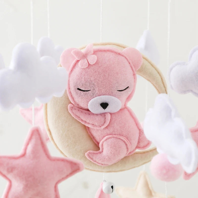 Baby-Kinderbett-Mobile-Rassel-Spielzeug 0-12 Monate Säugling Weicher Filz Teddy Samt Rosa Bär Bettglocke Hängendes Spielzeug Halterung Babybett Mädchen Spielzeug
