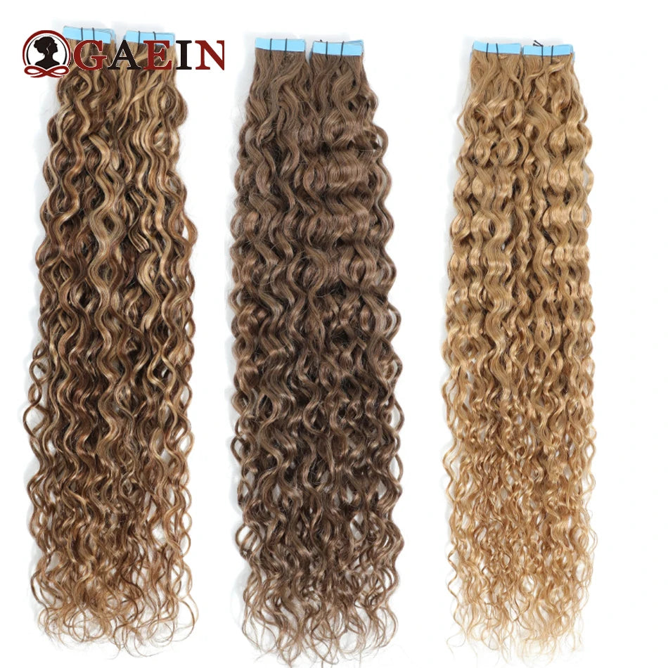 Tape In Hair Extensions Water Wave Real Human Hair 2# Dark Brown Natural Cural Tape On Hair Ectensions Skin Weft Hairpiece 2G/Pc