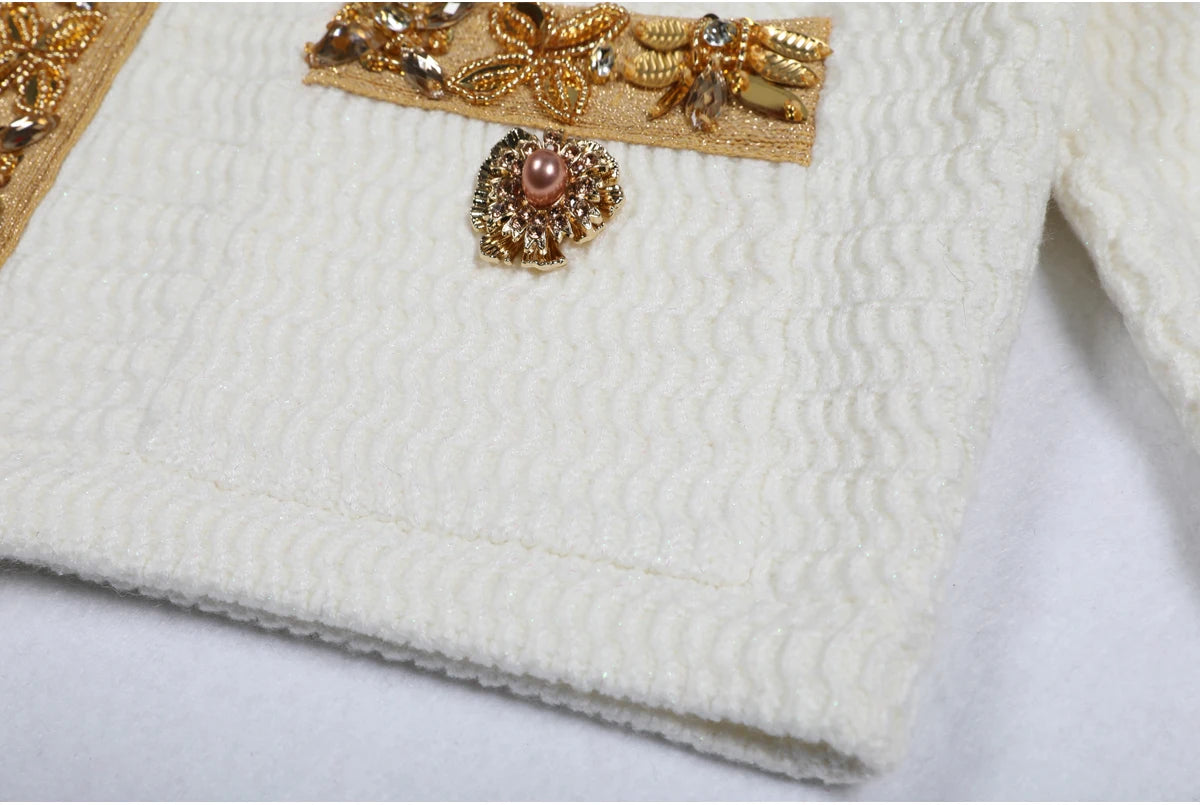 High Quality New Fashionable Elastic Knitted V-neck Luxurious Exquisite Nail Bead Piece Cardigan Slim Fit Short Skirt Women Set