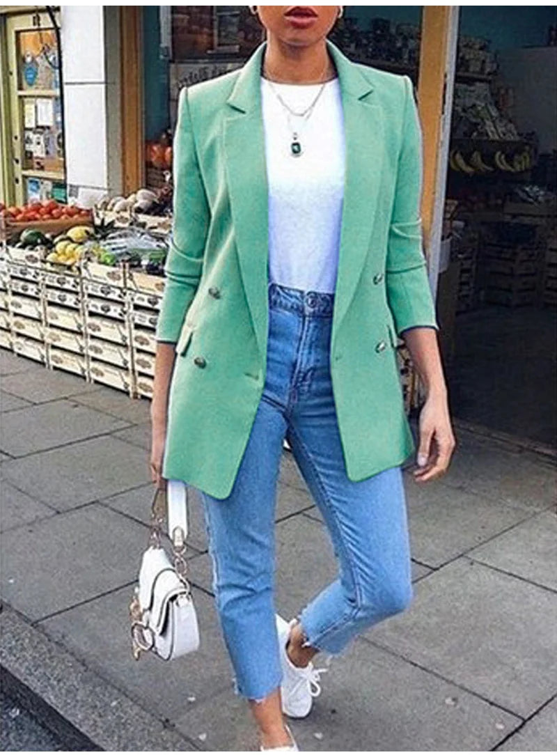 Women Fashion Solid Casual Suit Office Wear Vintage Long Sleeves Coat Spring Autumn Lady Jackets Blazers Jacket Lapel Outerwears