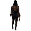 FAGADOER Sexy Mesh Damen 2-teiliges Set Outfit Durchsichtiges Langarm Crop Top + Skinny Hose Anzüge Weibliche Streetwear Kleidung Neu
