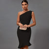 Mermaid Midi Bandage Dress Women Black Bodycon Dress Evening Party Elegant Sexy One Shoulder Birthday Club Outfit 2023 Summer