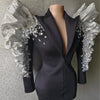 Sparkly Sequins Rhinestones Big Sleeves Black Jacket Sexy Singer Dancer Nightclub Jazz Dance Costume Performance Show Stage Wear