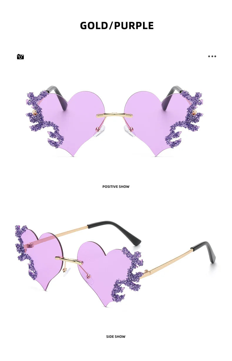 Randlose Sonnenbrille Damen Luxusmarke Strass Sonnenbrille Damen Niedliche Herzform Punk Party Brille очки від сонця женские