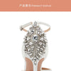 Baotou Hohle High Heels Damen Sandalen Spitz Dünne Ferse Ein-Wort-Schnalle Strass Hochzeitsschuhe Brautschuhe