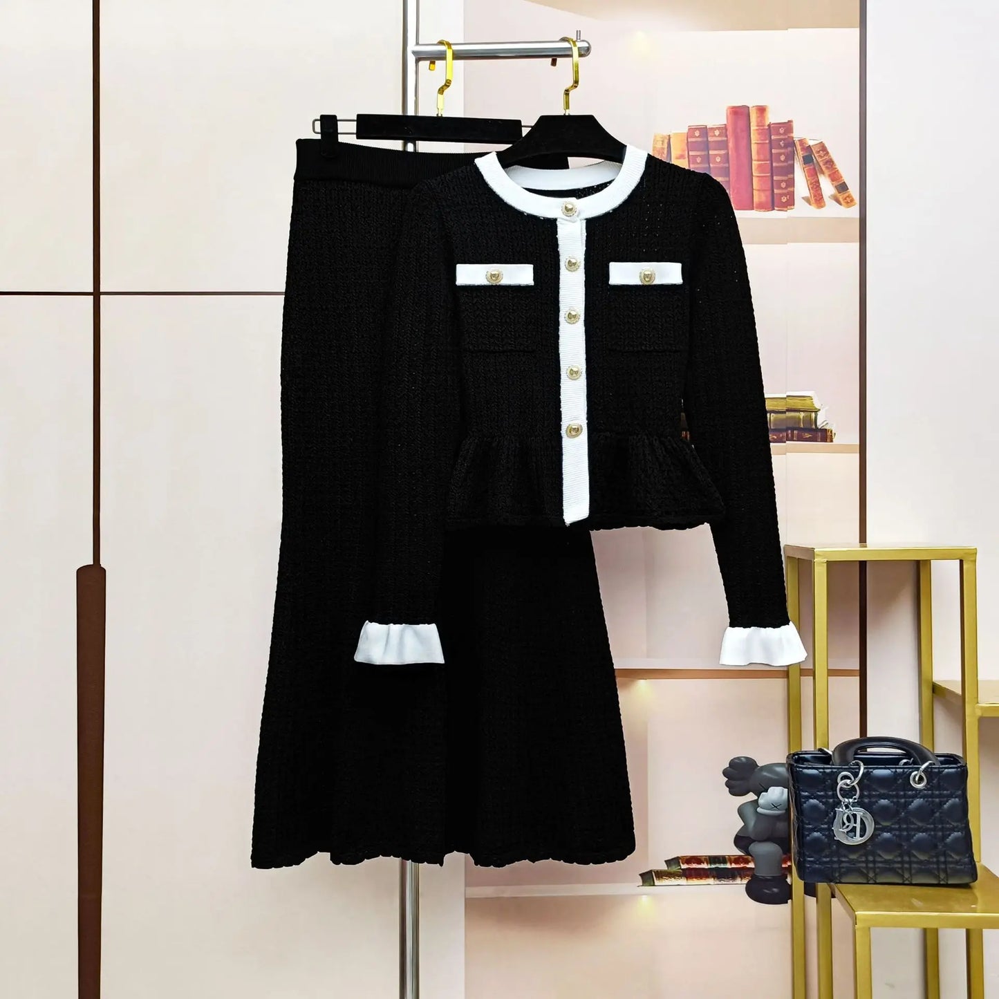ZJYT Women's Knitted Dress Set 2 Piece Spring New Flare Sleeve Sweater and Long Skirt Suit Elegant Female Party Outfit Blue 2026
