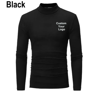 Men Fashion Custom Your Logo Outdoor Casual High Collar Long Sleeved T Shirt Mens Turtleneck Bottoming Shirt Men Warm Pullover