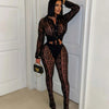 FAGADOER Sexy Mesh Damen 2-teiliges Set Outfit Durchsichtiges Langarm Crop Top + Skinny Hose Anzüge Weibliche Streetwear Kleidung Neu
