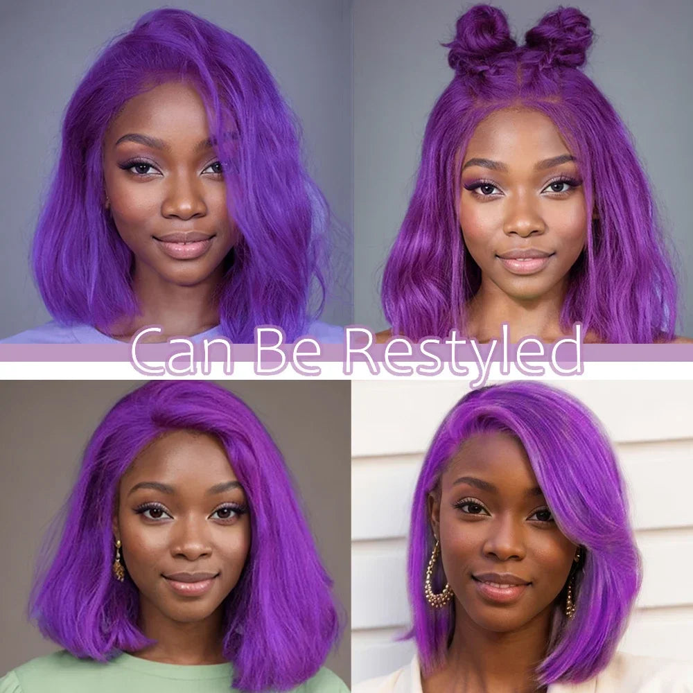 Purple Straight Bob Wigs Human Hair Preplucked Transparent Lace Frontal Wigs Brazilian 13x4 Short Bob Wigs 100% Human Hair Wigs