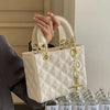 Quilted Pattern Solid Color Pu Handbag With Pendant Decoration, Versatile Noble Women's Crossbody Bag, Fashionable Handbag