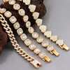 Iced Out Pink Cuban Armband für Frauen Hip Hop Gold Silber Farbe Kristall Herz Kreis Quadrat Armband 4Pcs Set Schmuck Geschenk
