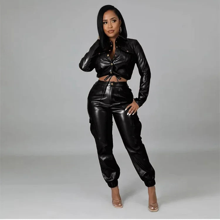 Women Pants Sets Two Piece Long Sleeve Cardigan Hidden Breasted Solid Zipper Fly Pencil Pants Slim Fit High Street Pockets