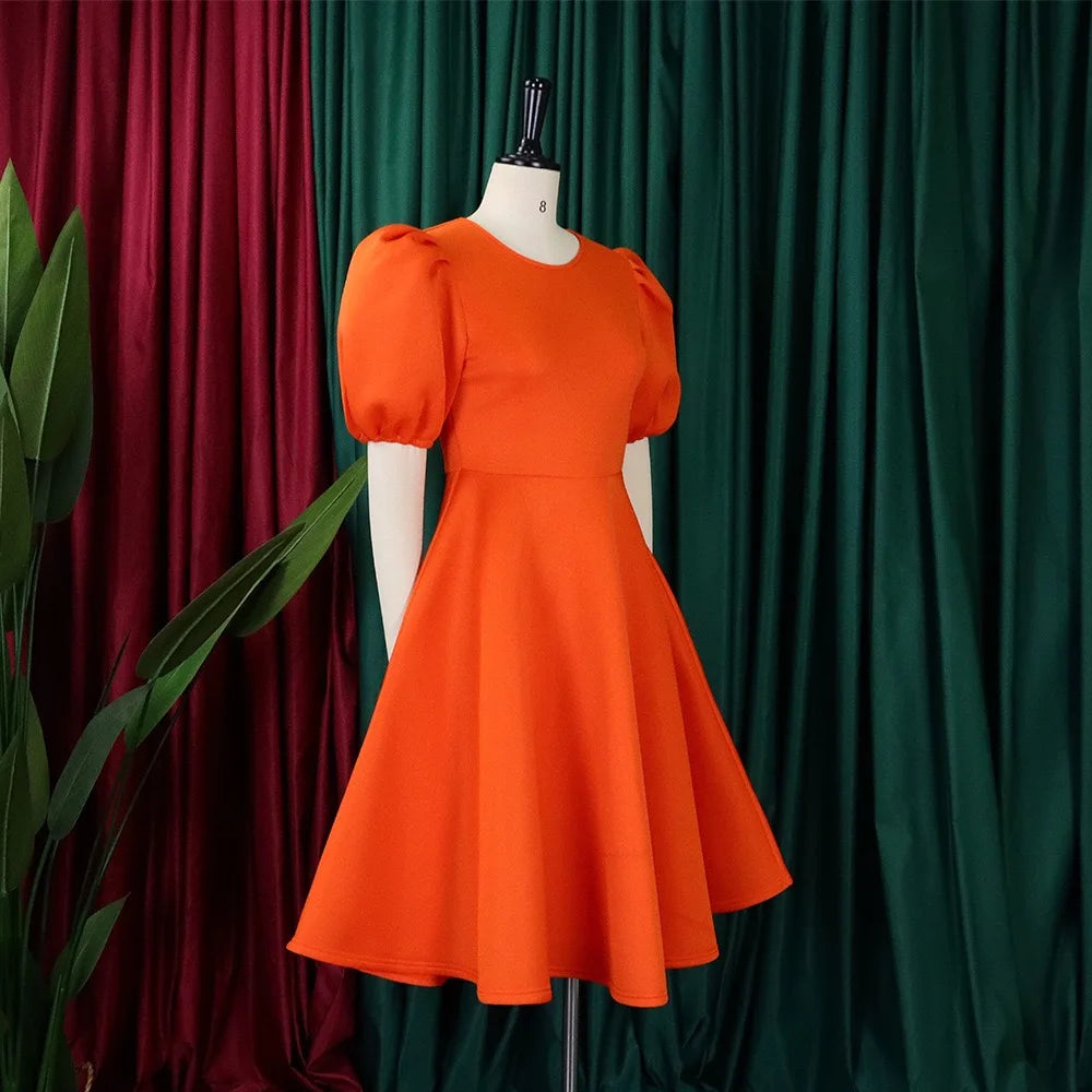 Elegant Party Dress for Woman 2024 Modern O Neck Short Sleeve High Waisted A Line Mid Calf Luxury Birthday Dinner Vestidos Mujer