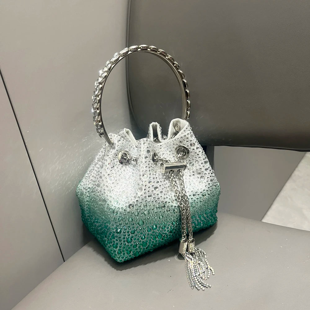 Handhabung Strasssteine Abend-Clutch-Tasche Geldbörsen und Handtasche Luxus Designer Umhängetasche Glänzende Kristall-Clutch-Geldbörse Eimer-Tasche