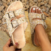 Double Metal New Fashion Buckle Diamond Sequins Slippers Home Leisure Beach Women's Flat Sandals for Fall and Winter Models