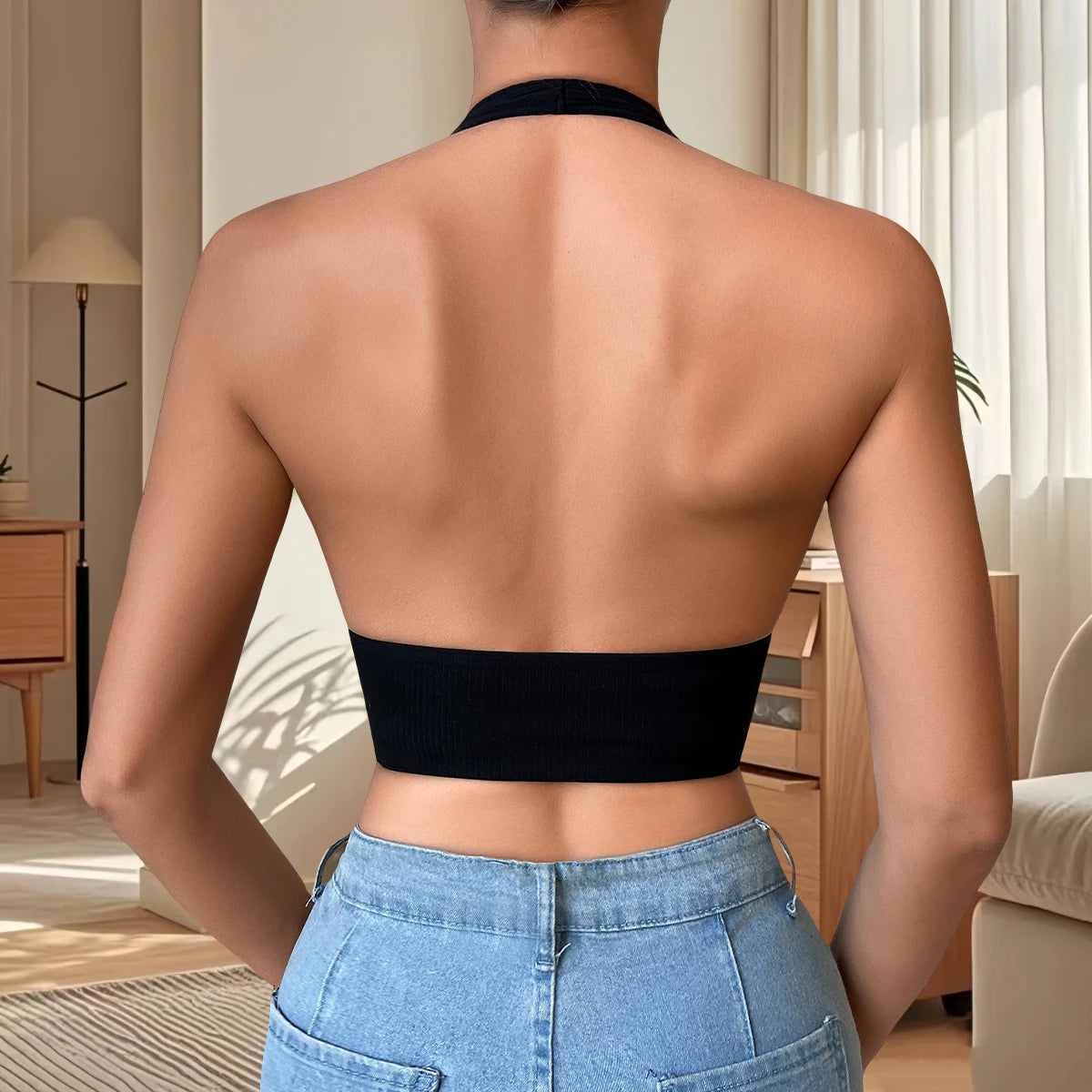 1x nahtloses, sexy Damen-Top, gerippt, atmungsaktiv, Dessous, Sport-Trägerhemd, Gymnastik-Tanktop, rückenfrei, Damenunterwäsche, Weste