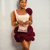 Elegant Ivory Dress With Red Embellishments And Large Rose Accents On Skirt And Shoulder Exudes Glamour And Sophistication Perfe