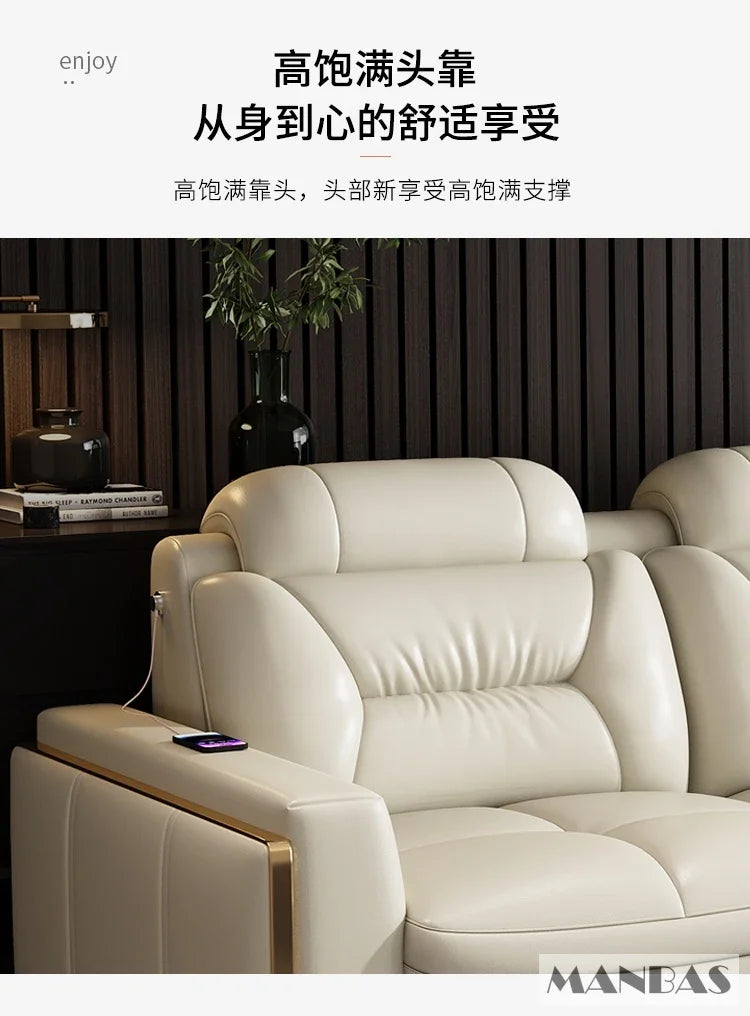 Premium italienische Echtleder-Ecksofas Sofagarnituren mit USB und Bluetooth Lautsprecher – MANBAS Wohnzimmermöbel
