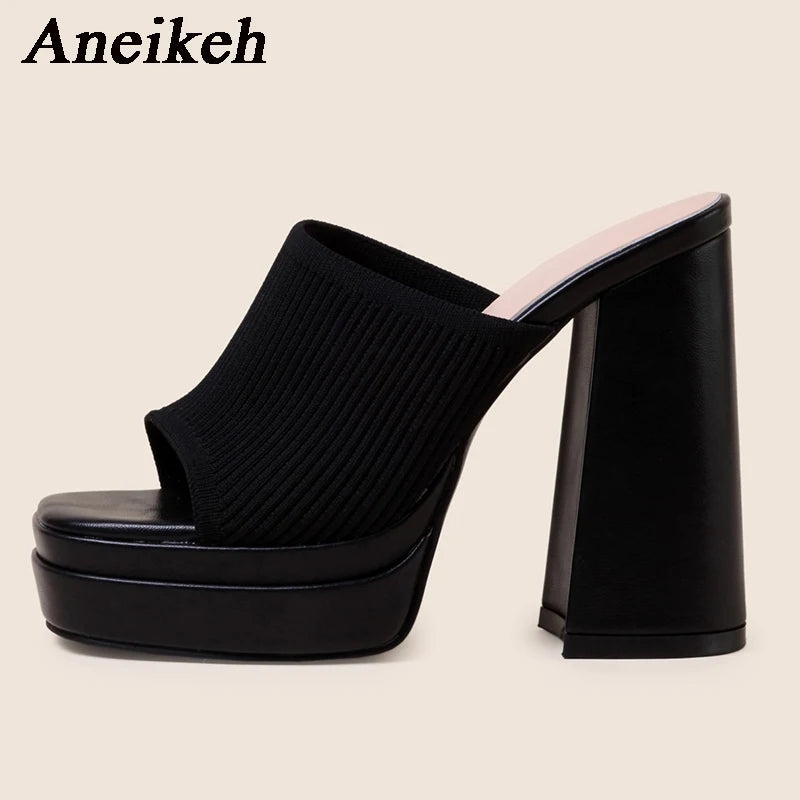 Aneikeh Sexy Gestrickte Wolle Chunky Plateau Sandalen High Heels Damen Peep Toe High Heel Sommer Nude Party Kleid Pantoletten Sandalen Schuhe