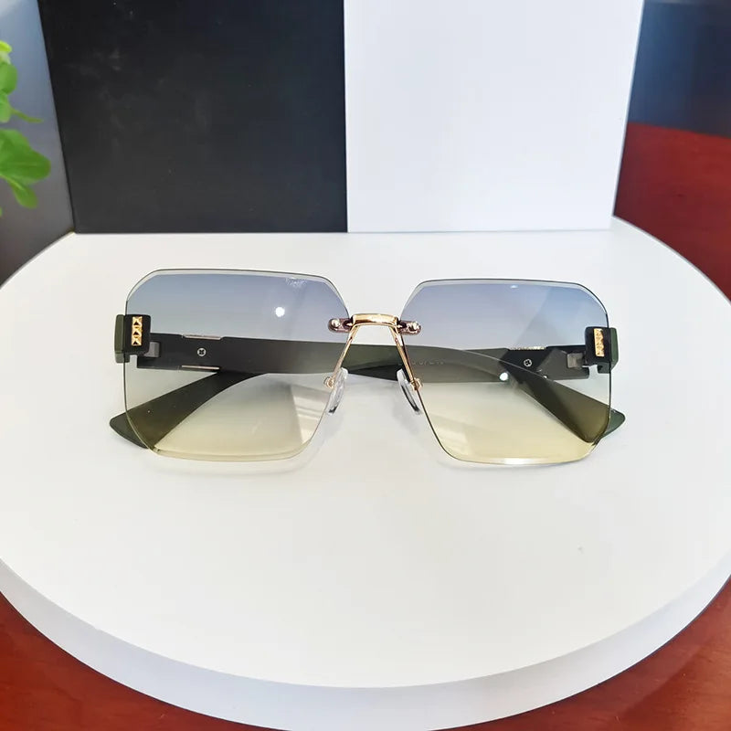 Modern Oversize Rimless Sunglasses For Men And Women Stylish Square Frameless Female Glasses Brand UV400