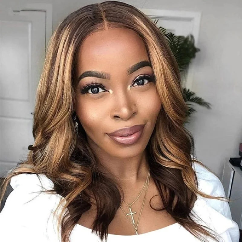 Highlight Body Wave Bob Perücke Echthaar Lace Front Echthaarperücken für Frauen Honigblond 13X6 Transparente Lace Frontal Perücke
