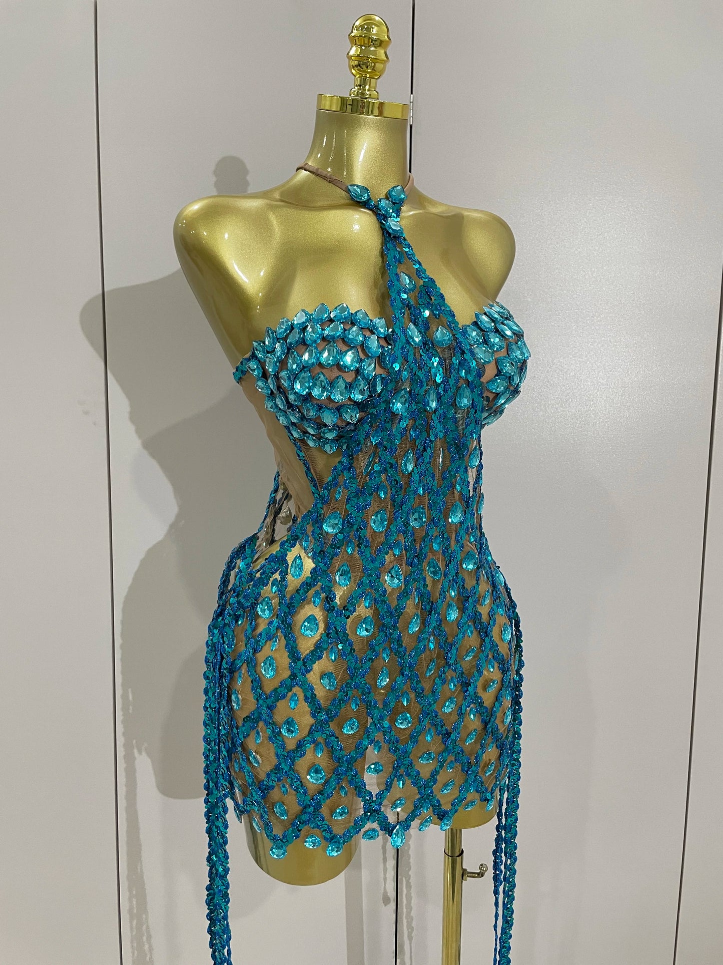 Sexy Sparkly Sequin Diamond Mesh Transparent Two Piece Set Women Celebrate Evening Party Birthday Dress Stage Photo Shoot Wear