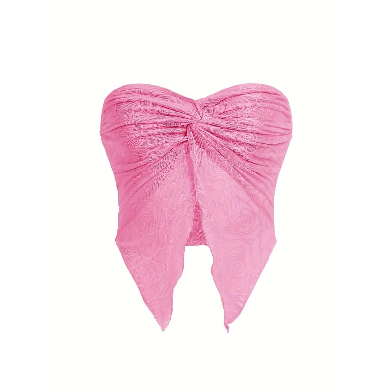 Summer Y2K Women's Sexy Twist Front Asymmetrical Hem Strapless Bandeau Crop Top Casual Tube Tops for Party Club Night Clothes