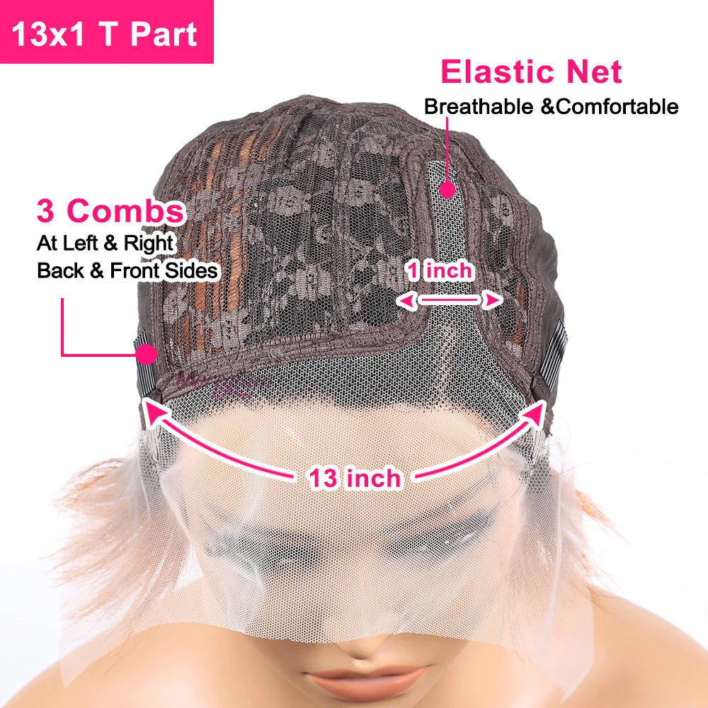 Kurze Bob Perücke Pixie Cut Perücke Glatte Echthaarperücken 13x4 Transparente Lace Front Perücke Für Frauen Highlight Glatte Pixie Cut Perücke