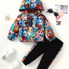 Two Sets Of Baby Boys Casual Cute Monster Pattern Half Open Front Hoodie & Pants Spring And Autumn