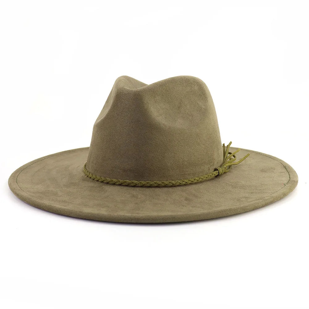 Suede Top Hat 9.5cm Wide Brim Fedora Hat Men Women Autumn Winter Felt Jazz Hats Classic Church Fedoras Chapeau Sombrero Mujer