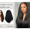 Yaki Straight U-Part-Perücken für schwarze Frauen, Kinky Straight U-Part-Perücke Echthaar Kurz Schwarz Braun U-Part-Perücke Kinky Straight Clip