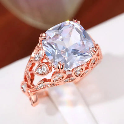 Huitan Creative Hollow Design Gorgeous Cubic Zirconia Rings for Women Rose Gold Color/Silver Color Wedding Party Trendy Jewelry