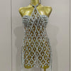 Sexy Sparkly Sequin Diamond Mesh Transparent Two Piece Set Women Celebrate Evening Party Birthday Dress Stage Photo Shoot Wear