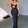 Nibber Solid Color Hanging Neck Maxi Dress Sexy Hollow Women Perspective Bag Hips Robe Female Street Trendy Dresses Clothing
