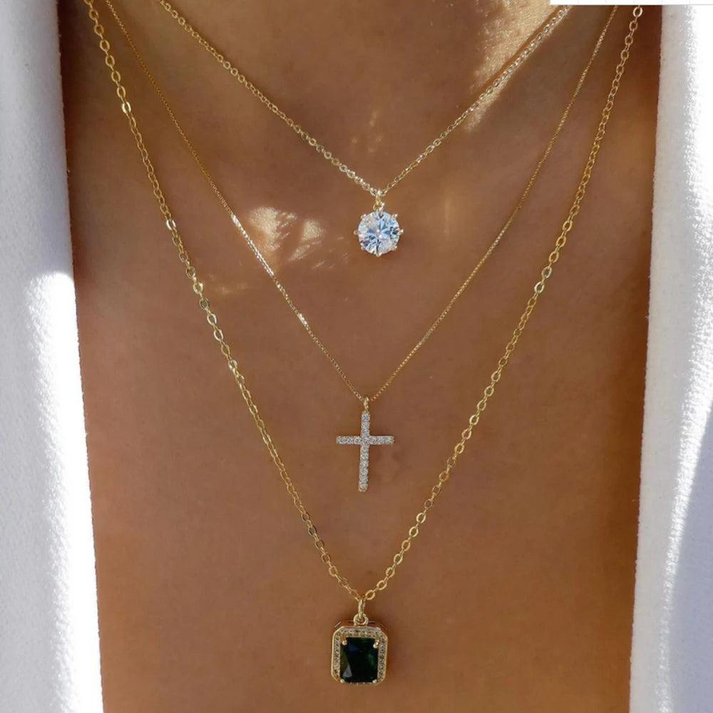bls-miracle Bohemia Gold Color Multiple Styles Necklace For Women Trendy Multi-Layer Crystal Pendant Necklaces Set Jewelry Gifts