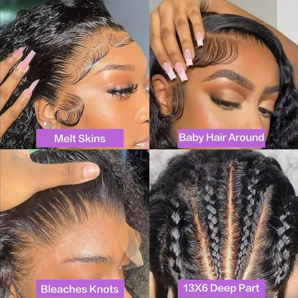 40 Inch Curly Lace Front Wig Water Wave 13X6 Hd Lace Frontal Wig Deep Wave Human Hair Wig 250 Density Preplucked Brazilian Hair