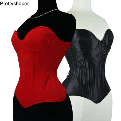 Women Corset Bustier WIth Cups Overbust Vintage Bodices Tight Lace Up Double Boned Shaping Tops Waist Chinner Wedding Satin Red
