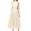 Long Dresses Women Party Dress Pleated Patchwork Sleeveless Stand Collar Maxi Gown Tight Waist Vestidos 2025 Summer A Line