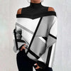 2024Damen Langarm Rollkragenpullover Damen Sexy schulterfrei ausgehöhlte lockere bedruckte T-Shirts 2024 Herbst Mode T-Shirt Top