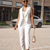 Business OL Work Wear Two Piece Pant Suits for Women Set Elegant Sleeveless Blazer Top + Pencil Pants Office Lady Matching Sets