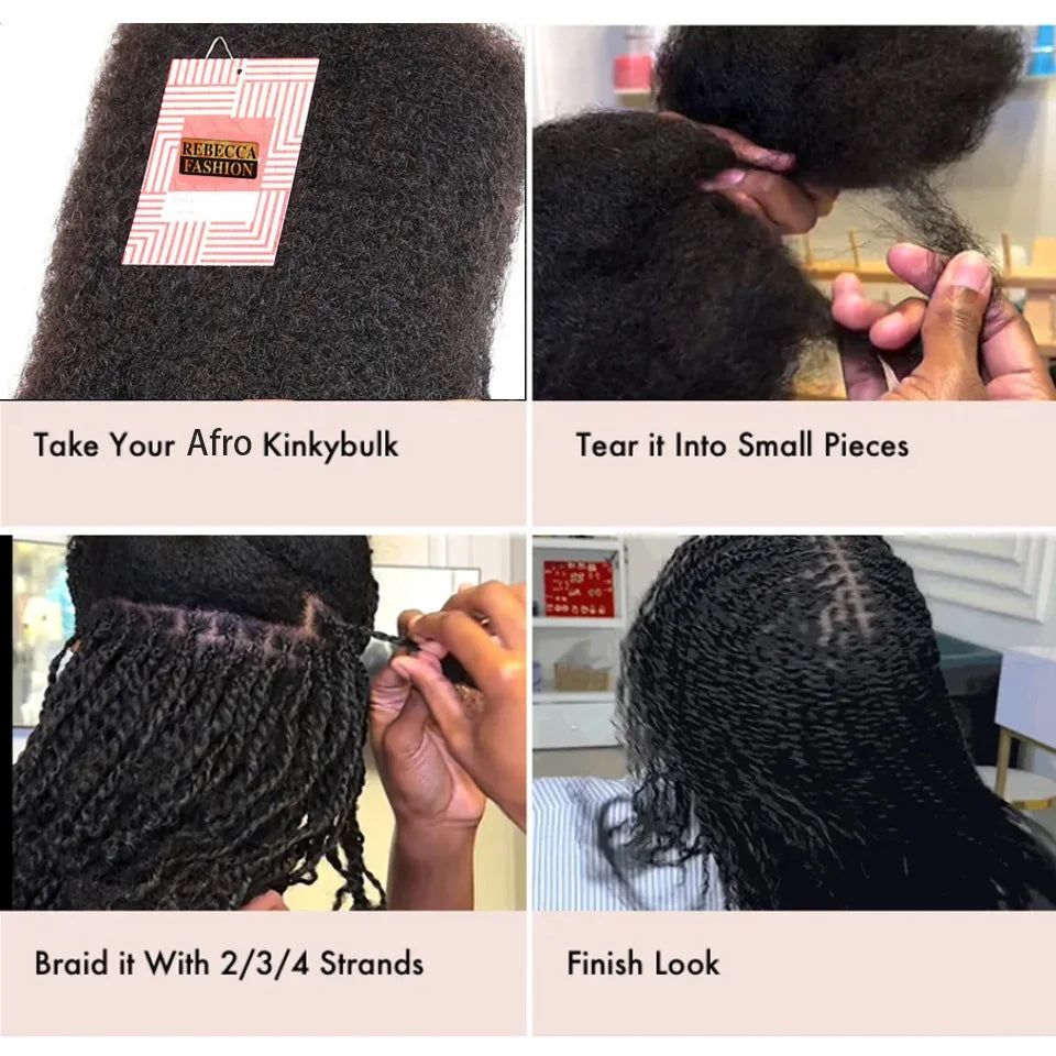 Afro Kinky Bulk Braiding Hair Extensions – Rebecca Fashion Lightweight, Natural Colors for African Braids & Casual Wear