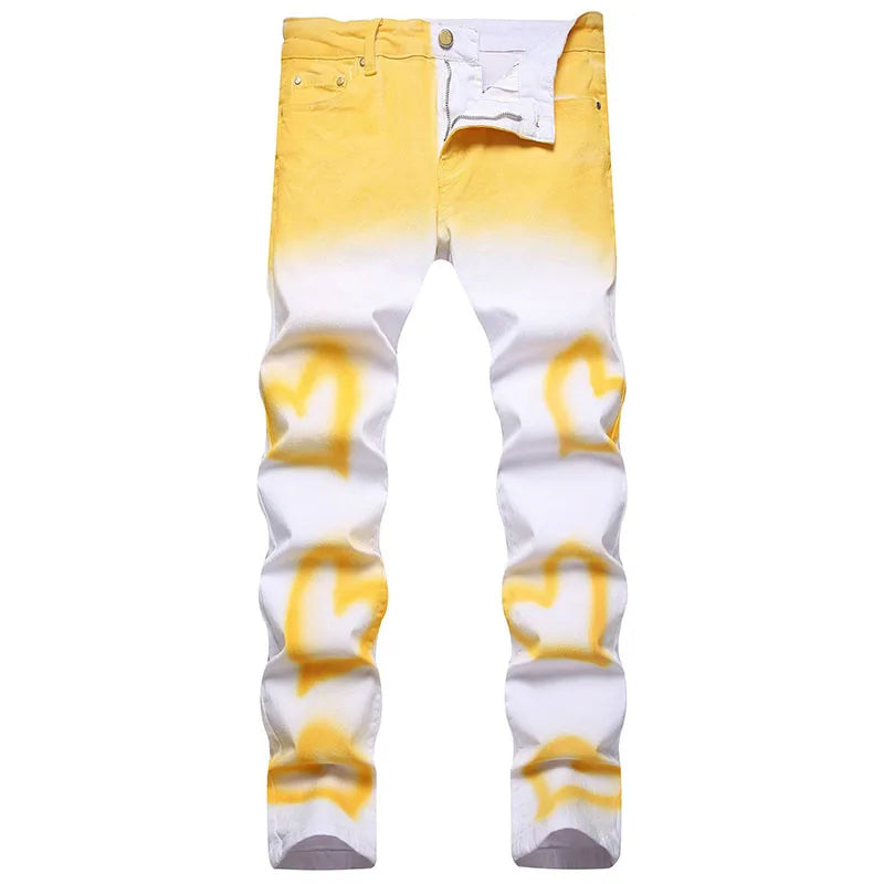 2023 New  Casual Mens Cotton Jeans Elastic Slim Skinny White Camouflage Printing Jeans Male Thin Denim Pants Vaqueros Hombre